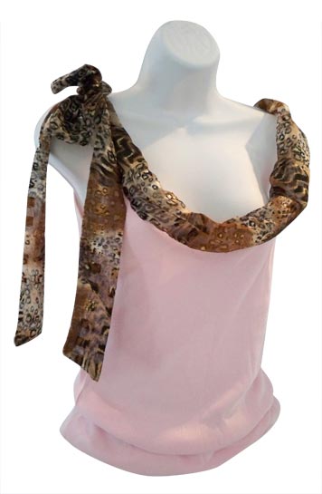 Pink Tank Top with Earth Tone Print Neckline