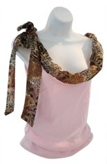 Pink Tank Top with Earth Tone Print Neckline